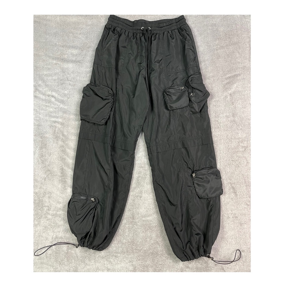 PacSun Womens Size S Black Nylon Parachute Cargo Pants Baggy Drawstring Y2K